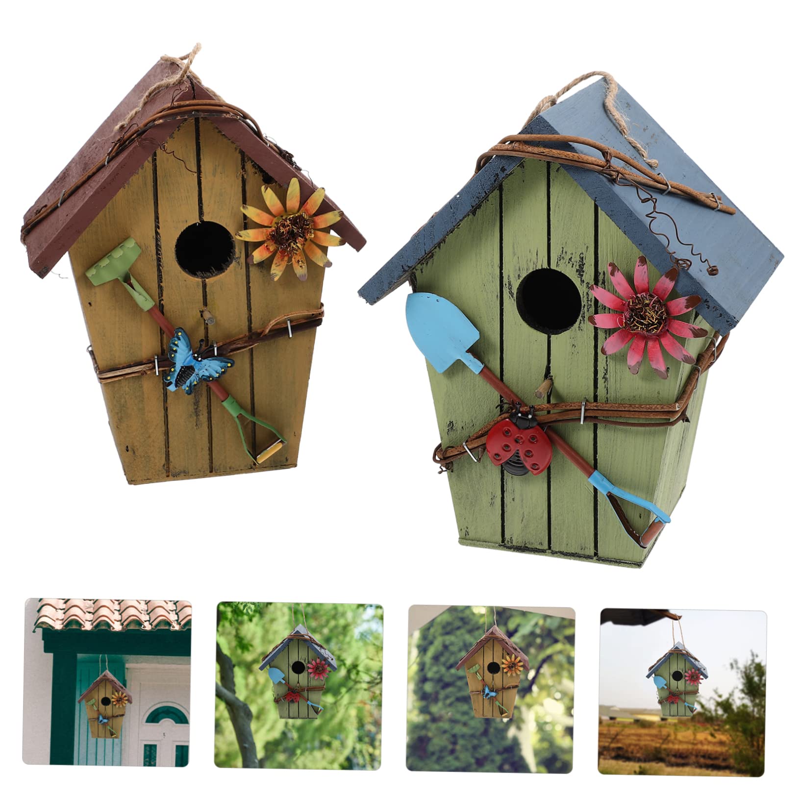 Nichoir Suspendu Maison Oiseau en Bois, Lot de 2