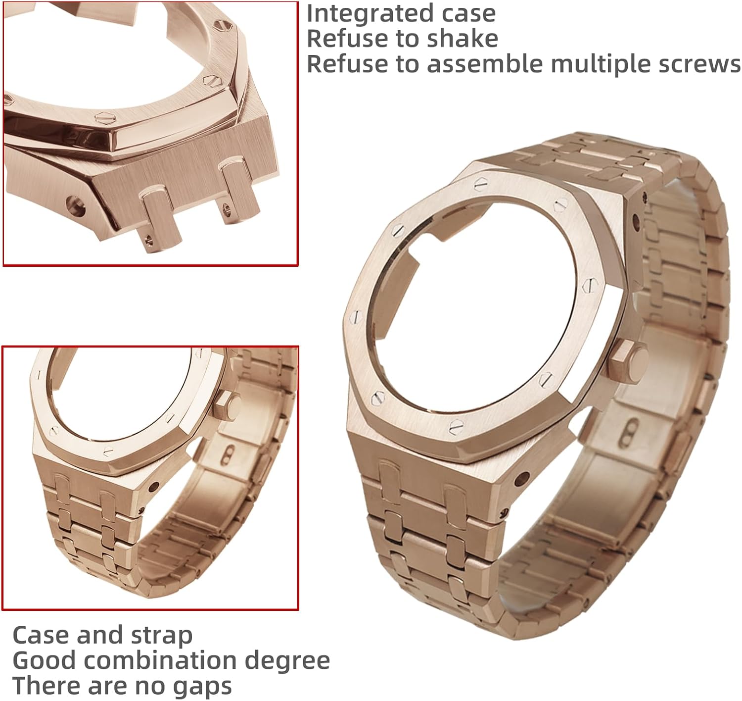 GM-2100 Mod Kit 316L Stainless Steel Case with Crown Side Solid Metal Watchband Strap Bracelet for Men's Watch GBM-2100 Part Replacement