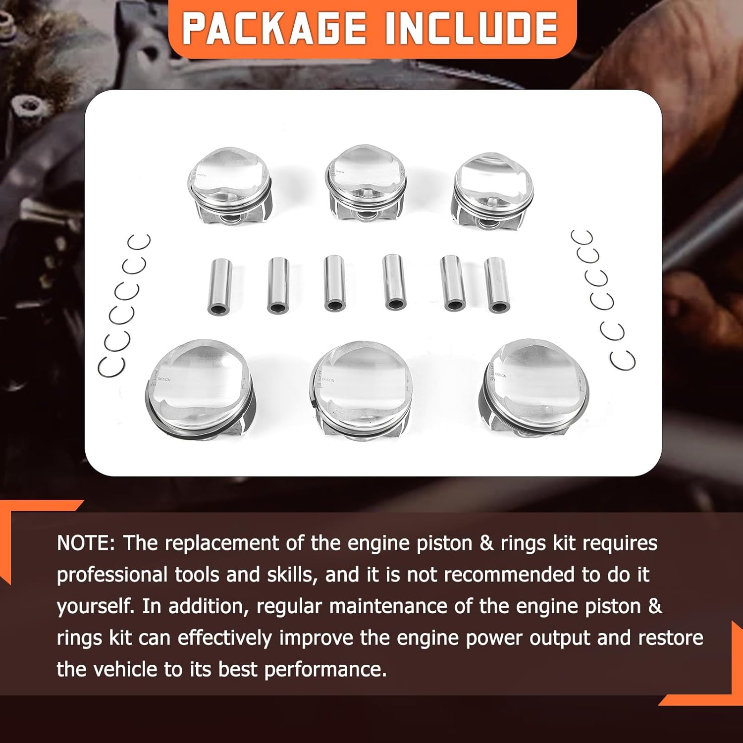 06E107065DM Engine Pistons Rings Set 6pcs STD Φ84.51mm Compatible with A4 A5 A6 A7 A8 Q5 Q7 3.0L V6 Volkswagen Touareg 2011-2015 3.0T Engine Piston & Ring Assembly Aftermarket Parts