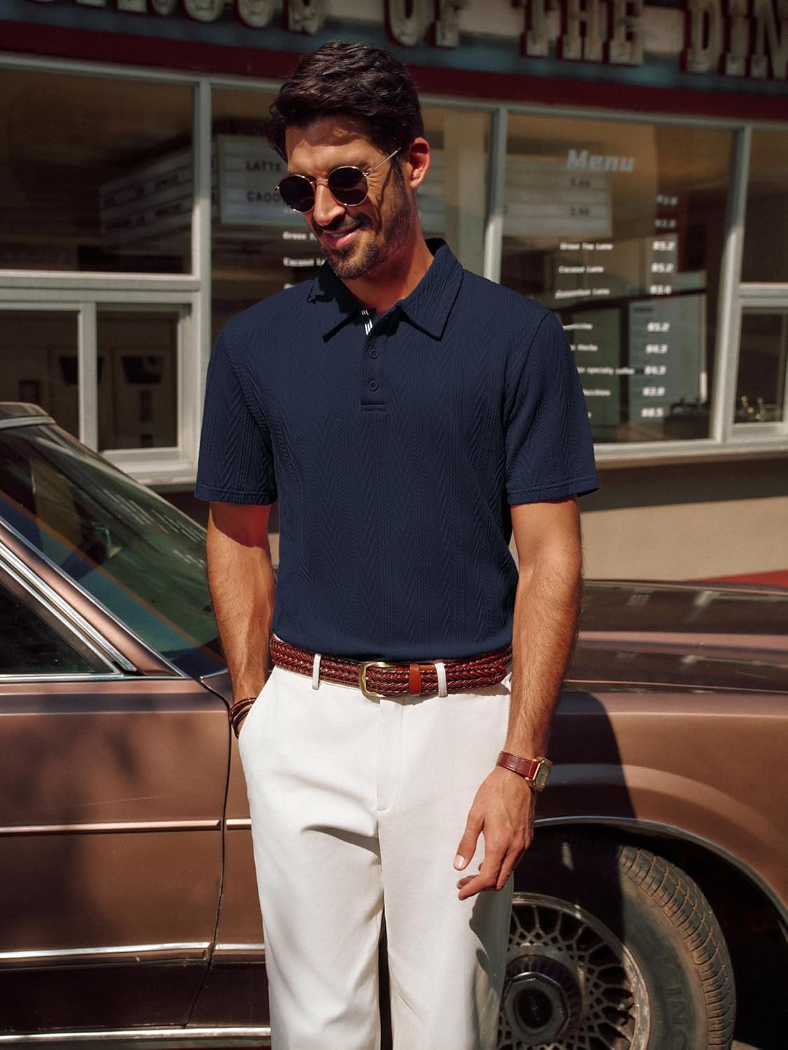 PJ PAUL JONES Mens Polo Shirts Short Sleeve Casual Textured Knit Polo Shirt for Men Golf Collared - Image 3