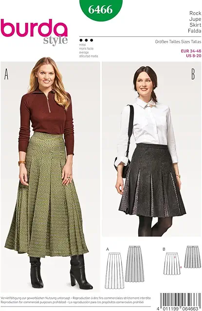 Burda Pattern 6466 Skirt - Rokjes Patroon voor Plooirok