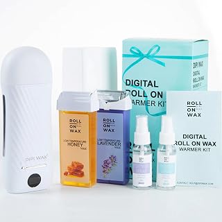 Roll on Wax Kit by DipiWax - Digital Roll on Wax Warmer for Hair Removal, Wax Roller with 2 Soft Wax Cartridge Honey & Lavender and 100 Wax Strips, 2 Pre/Post Wax Spray, Wax Roller for All Skin Types