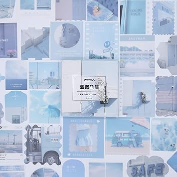 Amazon Tnyker シール フレークシール 手帳 デコ 風景 写真 フレーク ステッカー 西洋絵画 素材 スケジュール ノート アルバム 手紙 カレンダー おしゃれ かわいい 80枚セット 水色の軌跡 シール ステッカー 文房具 オフィス用品