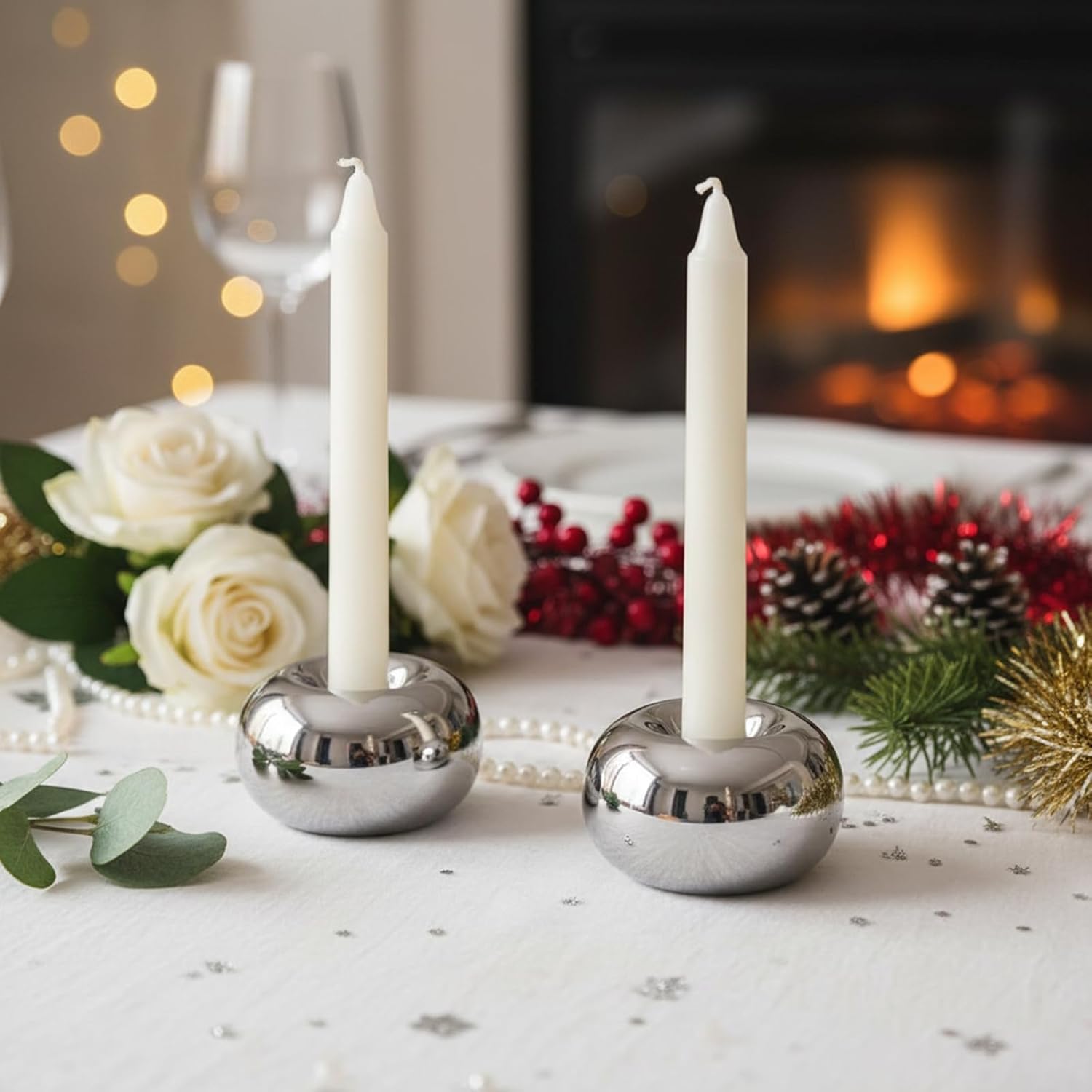 Silver Modern Doughnut Shaped Candlestick Holder, Small Decorative Taper Candle Holder for Bathtub Bedroom Livingroom,2 Pack - Image 4