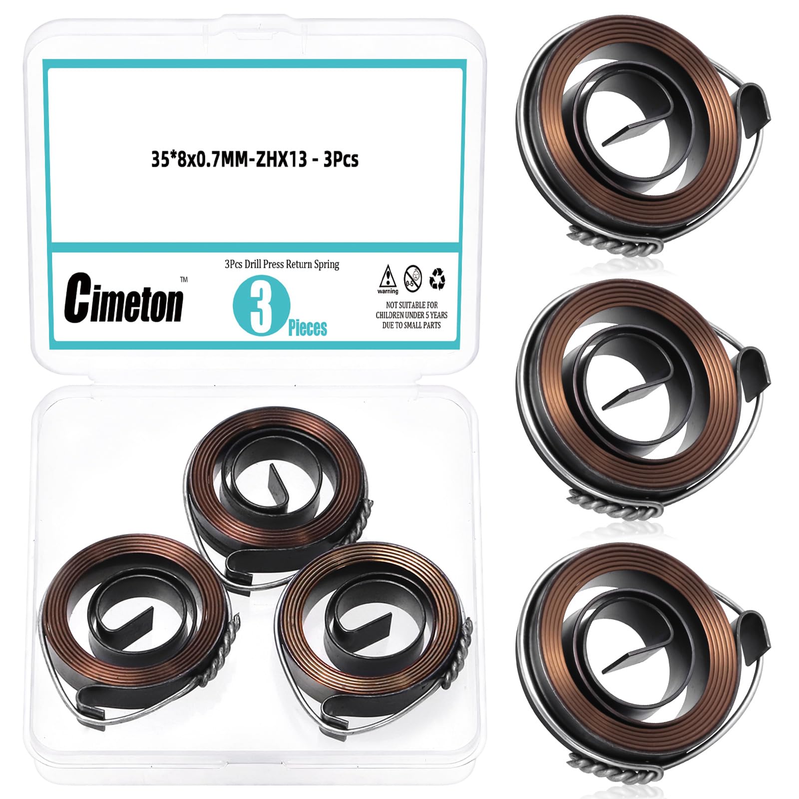 Cimeton 3PCS Drill Press Return Spring 35 x 8 x 0.7MM Quill Spring Feed Return Coil Spring Quill Feed Coil Assembly Spring Steel Chemical Blackening Finish for Drill Press