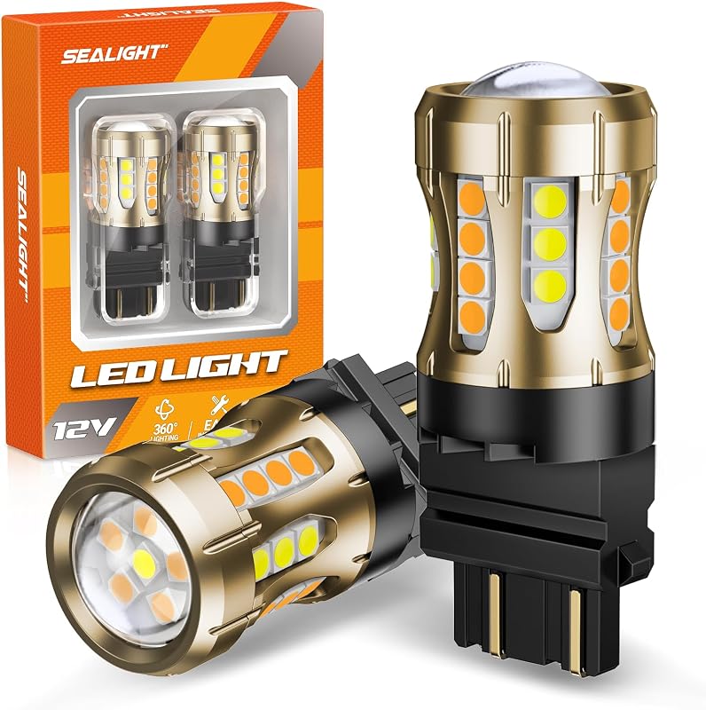 Lâmpada LED switchback 3157 SEALIGHT branca e âmbar para seta, DRL e luz de posição – 2 unidades