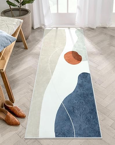 Miniatura 5 de Uphome Alfombra abstracta para pasillo de 2 x 6 pulgadas, moderna, lavable, antideslizante, suave, de pelo bajo, ligera, larga, minimalista,
