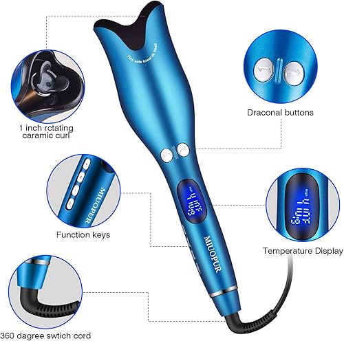 Miniatura 4 de MIUOPUR Plancha rizadora automática para cabello con barril iónico de cerámica antiatascado varita rizadora de cabello giratoria automática con