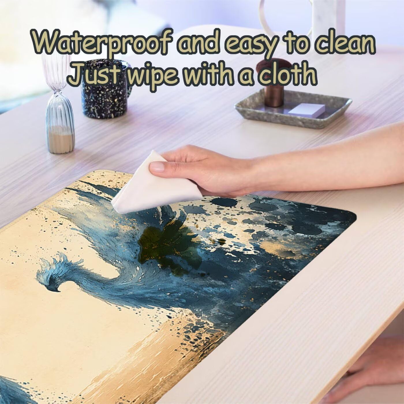 Podkładka pod mysz XXL 1200 x 600 mm duża niebieska podkładka pod mysz dla graczy pod ręką biurko szyte krawędzie wodoodporna antypoślizgowa do komputera, laptopa poprawia dokładność i szybkość, ptak