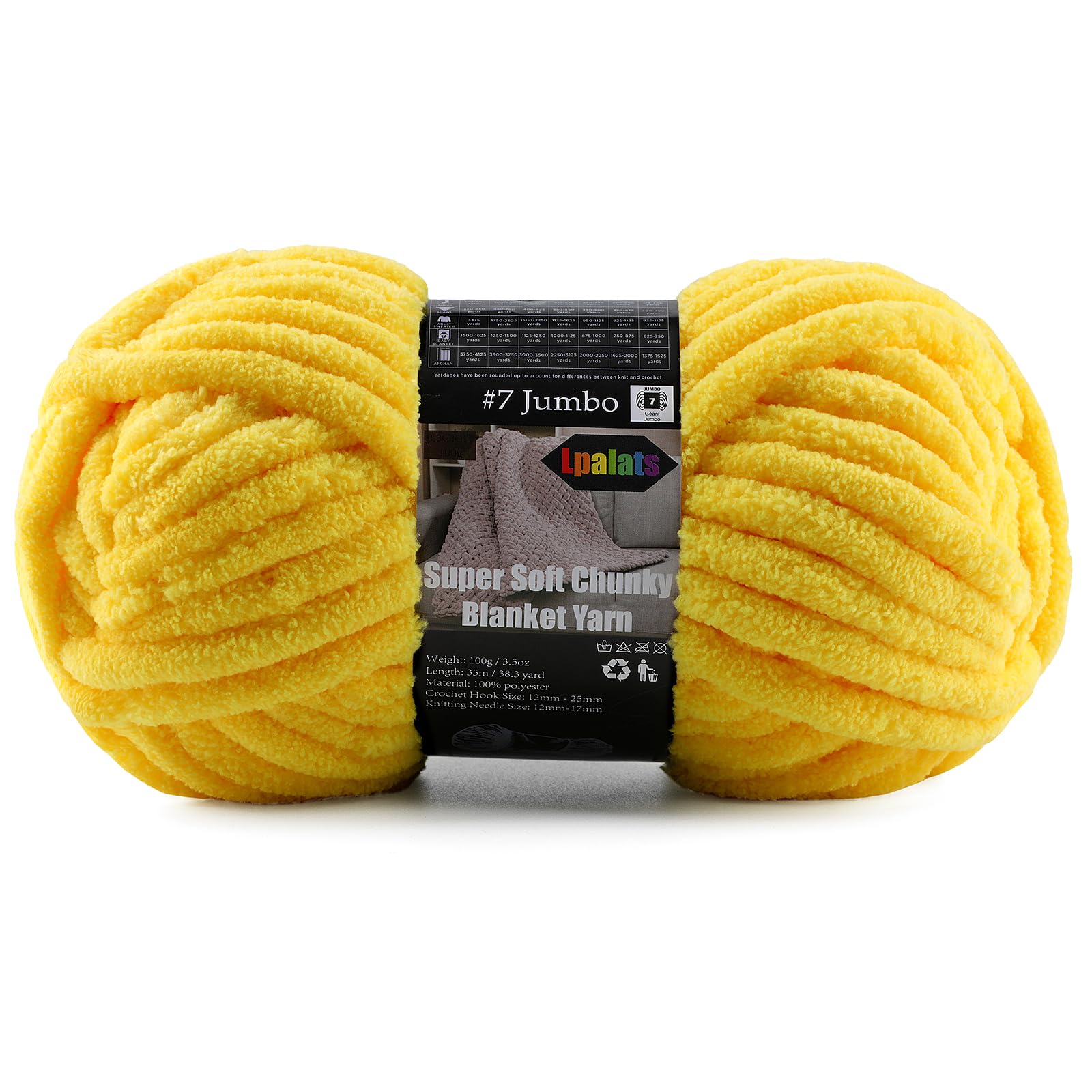Super Soft Chunky Chenille Yarn for Crocheting &amp; Knitting - 3.52oz/38.2yd per Skein, Ultra Plush Velvet Yarn for Baby Blankets, Amigurumi &amp; Crafts, Vivid Yellow, 1 Skein