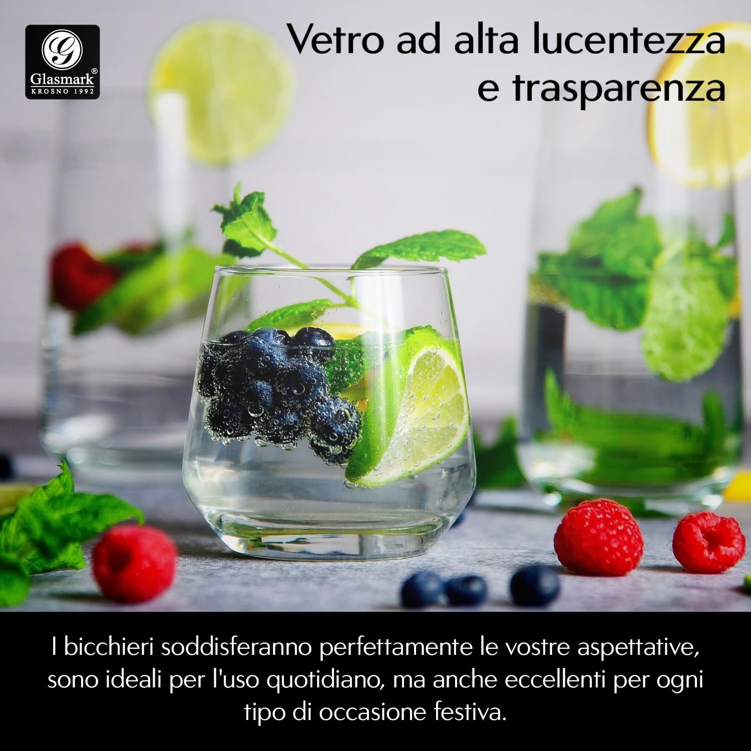 Glasmark Krosno - Set di 6 bicchieri da cocktail da 0,31 litri, lavabili in lavastoviglie, piccoli bicchieri da succo, 6 x 310 ml