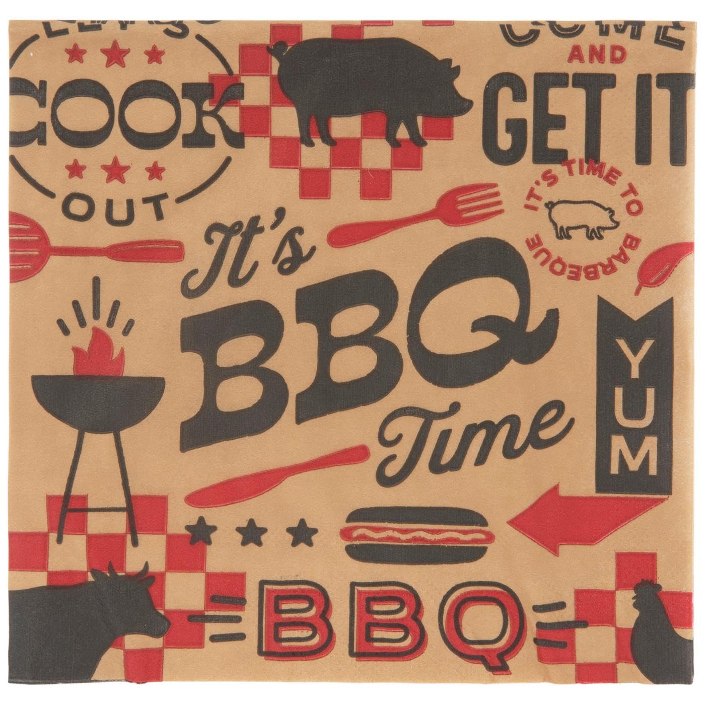Hobby Lobby It's BBQ Time Disposable Napkins, Brown, Red & Black, 6.5 x 6.5 inches, 50 Count, Picnic, Barbeque, Spring Large