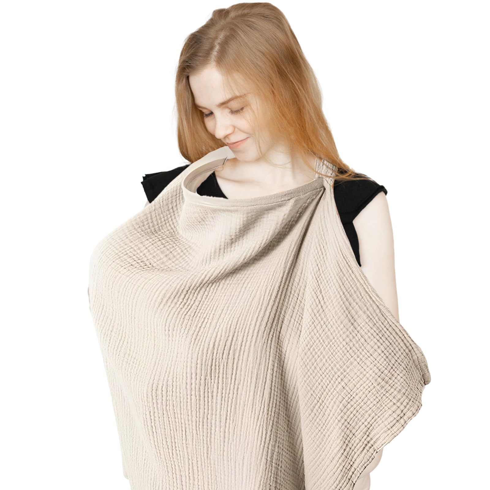 Breastfeeding Cover,Nursing Cover Muslin Cotton Soft Breathable Breastfeeding Cover for Breastfeeding Multi Use Car Seat Stroller Cover (Khaki)