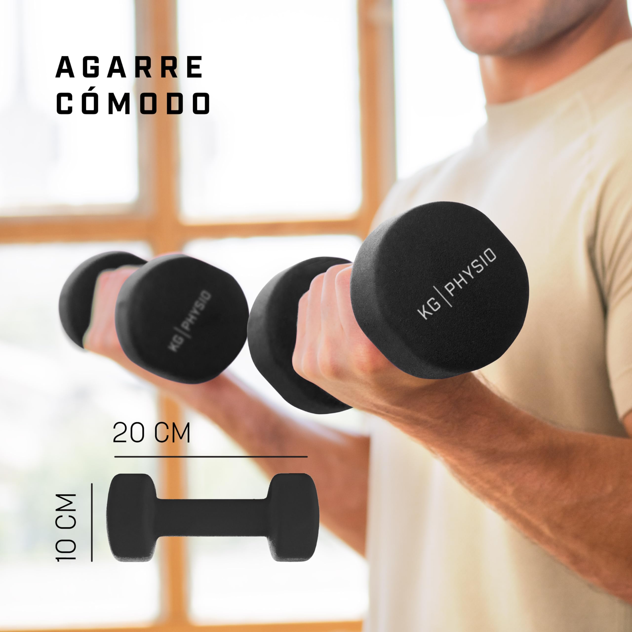 KG Physio Mancuernas y Póster A3 con Ejercicios Ejemplo - Mancuernas con Forro de Neopreno, Agarre Cómodo, Resistente al Sudor y con Tecnología anti-roll