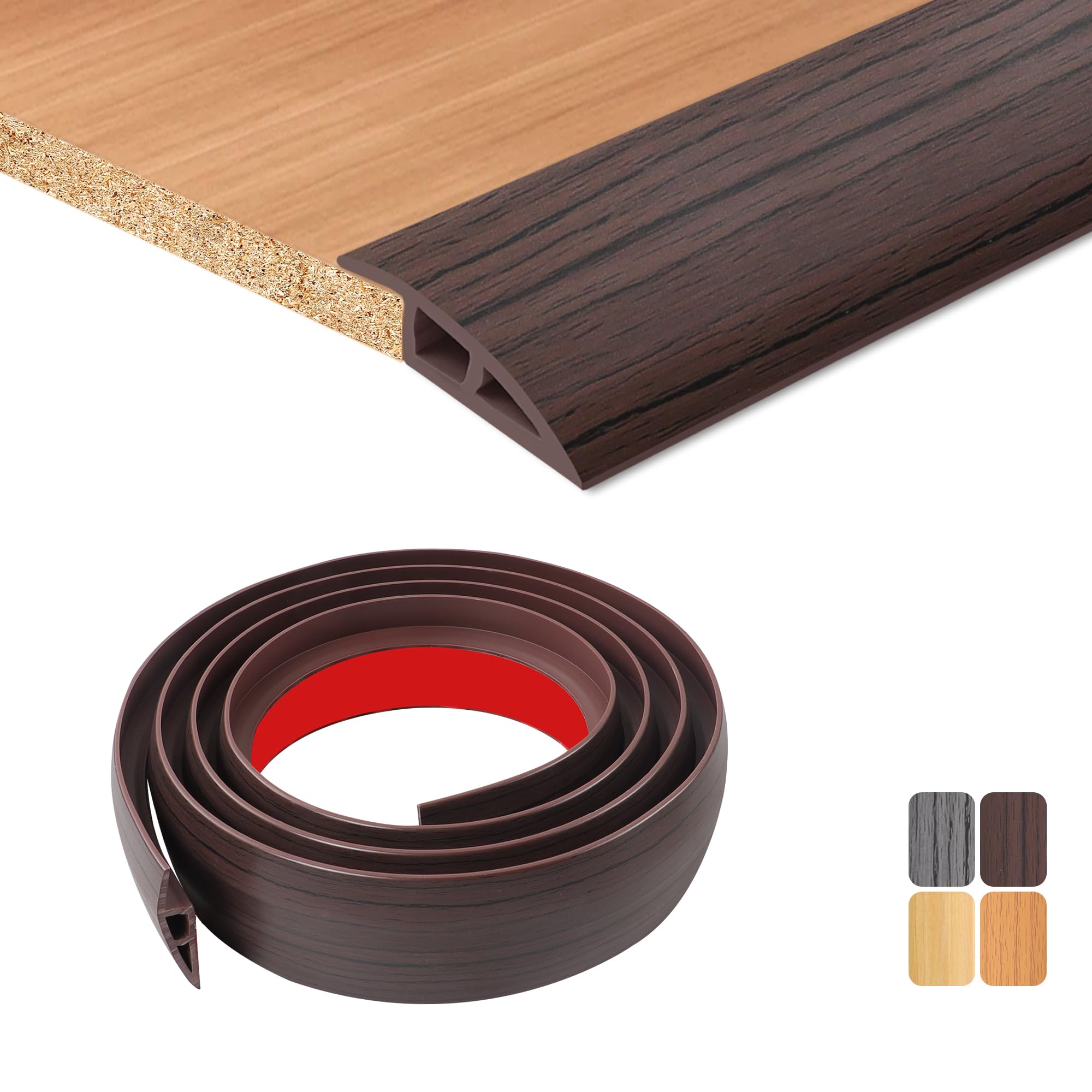 Tecdw Black Walnut Wood Grain 200X5cm Transition Strip Self-Adhesive, Flexible Threshold Strip Non-Slip，Pvc Door Threshold Strip For Covering Doorways Tile Carpet To Tile (Black Walnut Wood Grain）