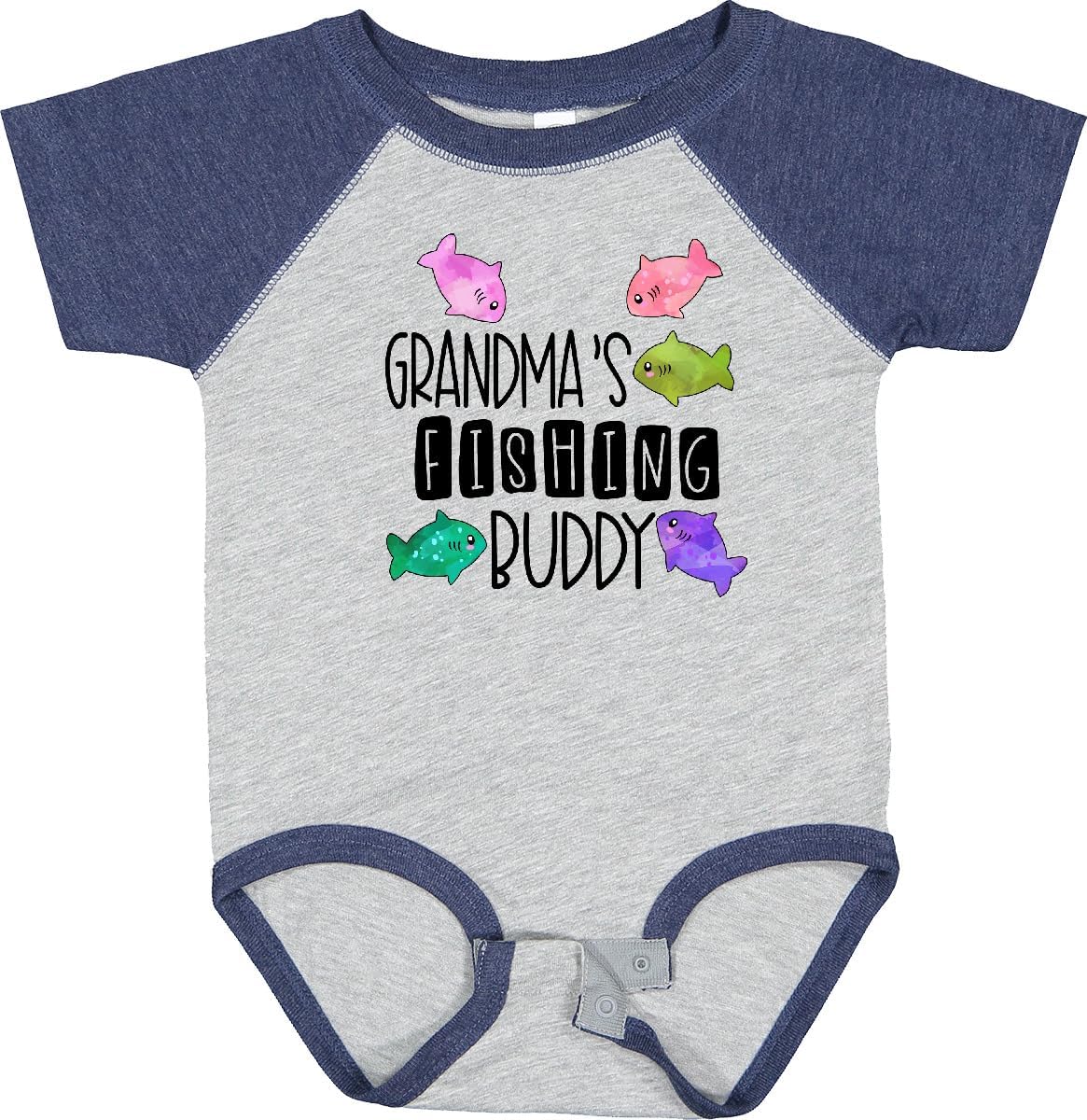 inktastic Grandma's Fishing Buddy with Colorful Fish Baby Bodysuit