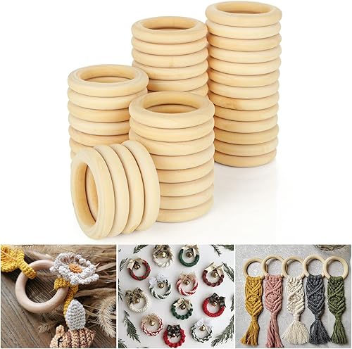 Miniatura 1 de 100 anillos de madera para manualidades, anillos de madera natural sin terminar de 2.4 pulgadas, anillos pequeños y lisos de 2.362 in, anillos de