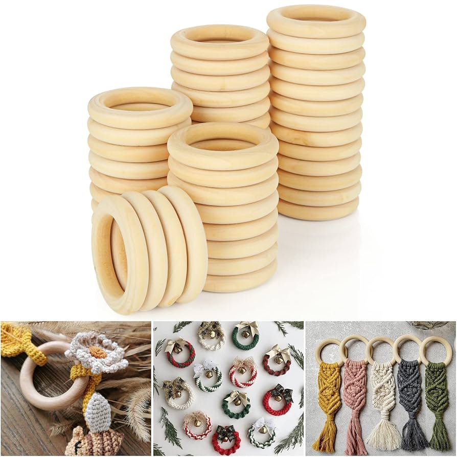 20pcs 40mm Wood Rings For Crafts, Unfinished Natural Wooden Rings Macrame Circle For DIY Craft Pendant Connector Jewelry Making
