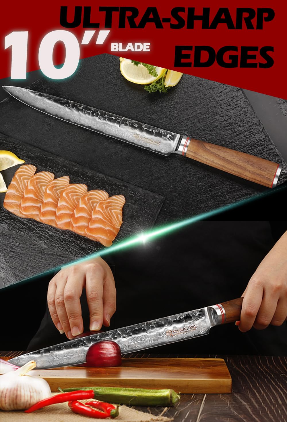 YOUSUNLONG 10" Carving Knife - Damascus Slicing for Meat & Fish — Amazon image 4