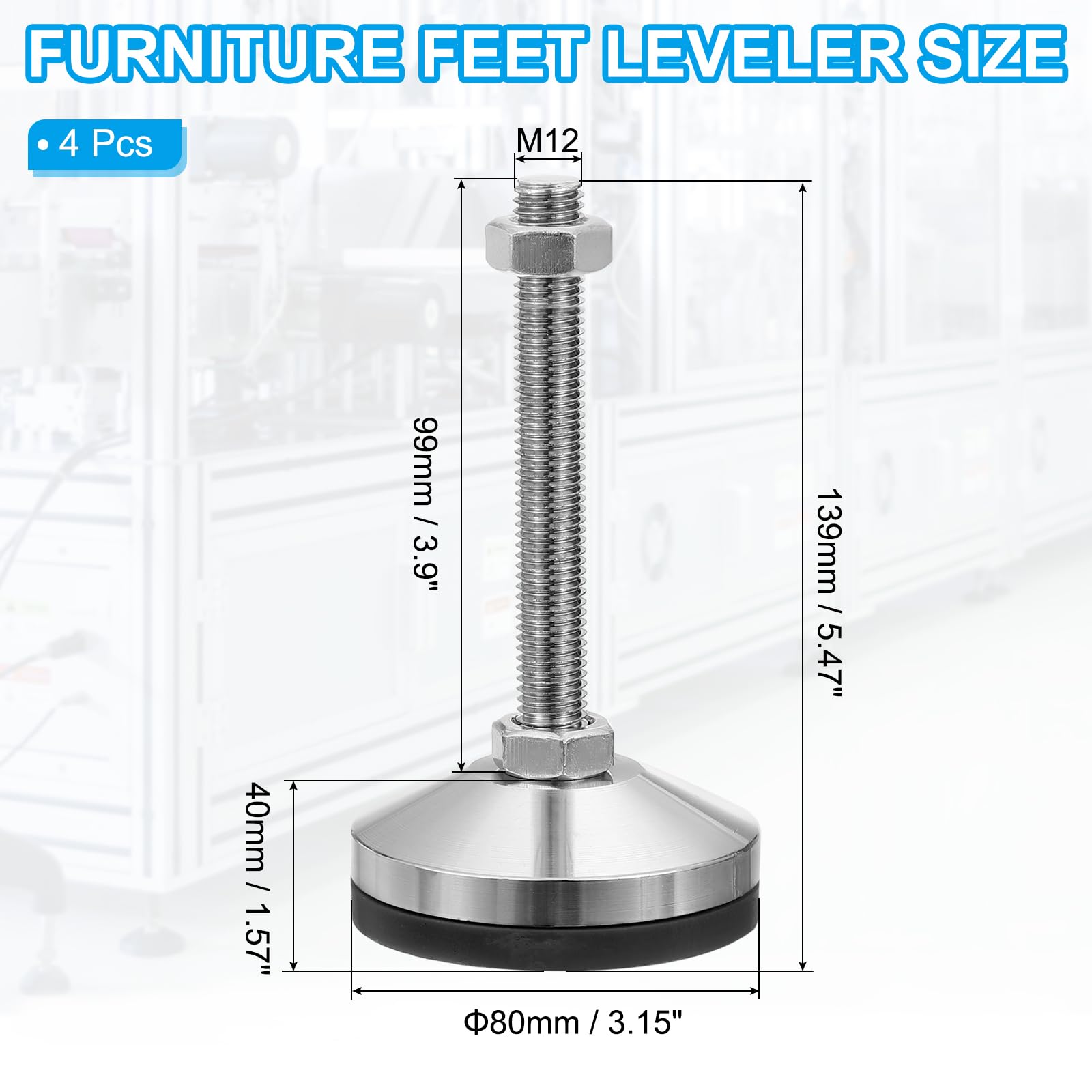 PATIKIL Furniture Leveling Feet 3.2" Dia Base M12 Thread - Image 2
