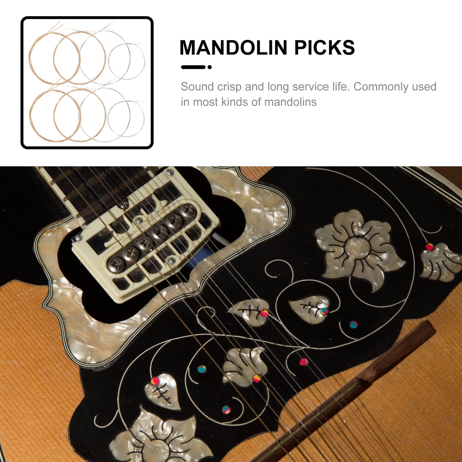 ULTECHNOVO Mandolinensaiten 8 Stück Ersatzsaiten aus Stahl Kräftiger Klarer Klang Langlebiges Mandolinenzubehör für Mandoline Kompakt für Musiker und Geschenk
