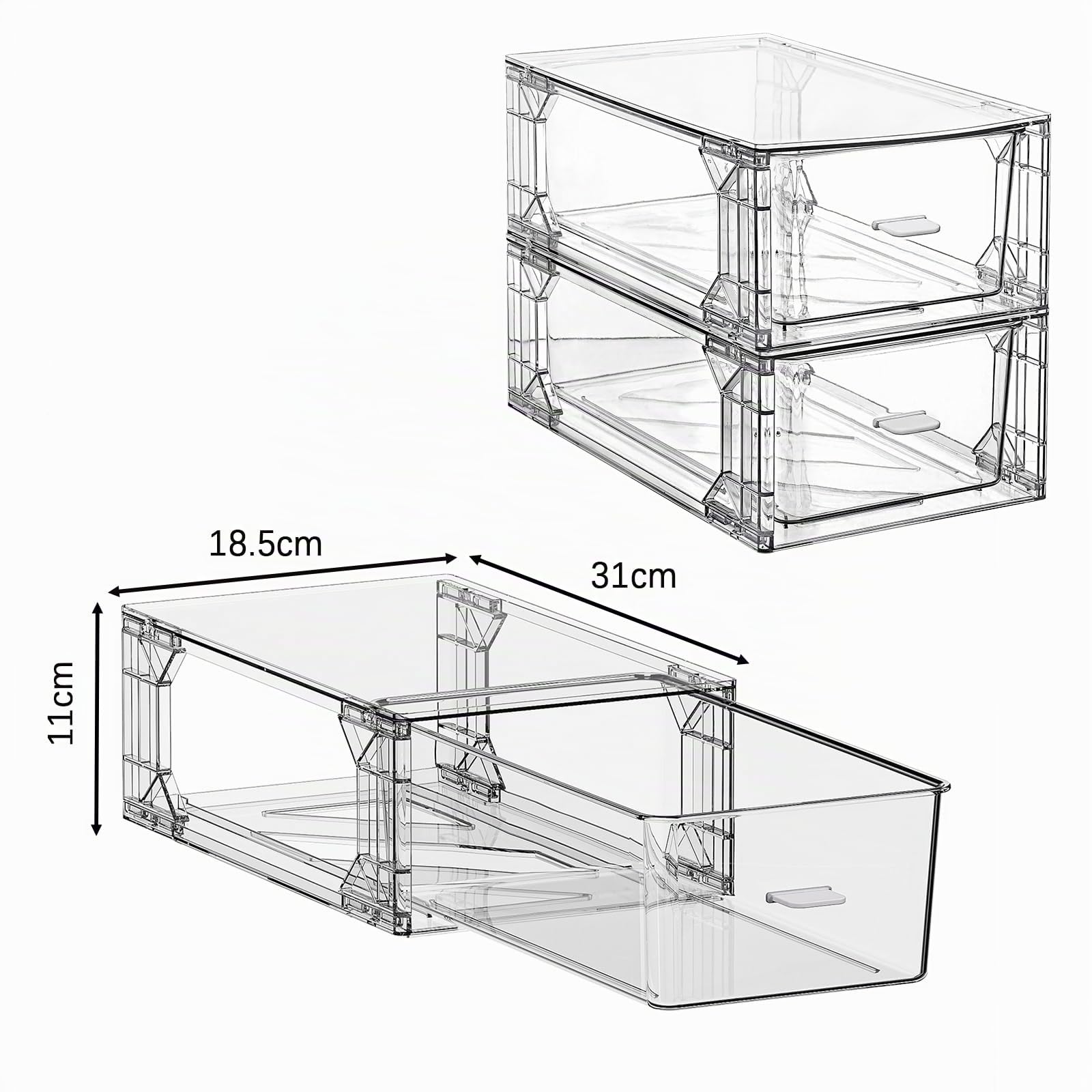 6er Set Transparente Aufbewahrungsboxen im Schubladenstil - Stapelbarer Medikamenten Organizer 31x18,5x11cm für Bad Küche Büro Kosmetika