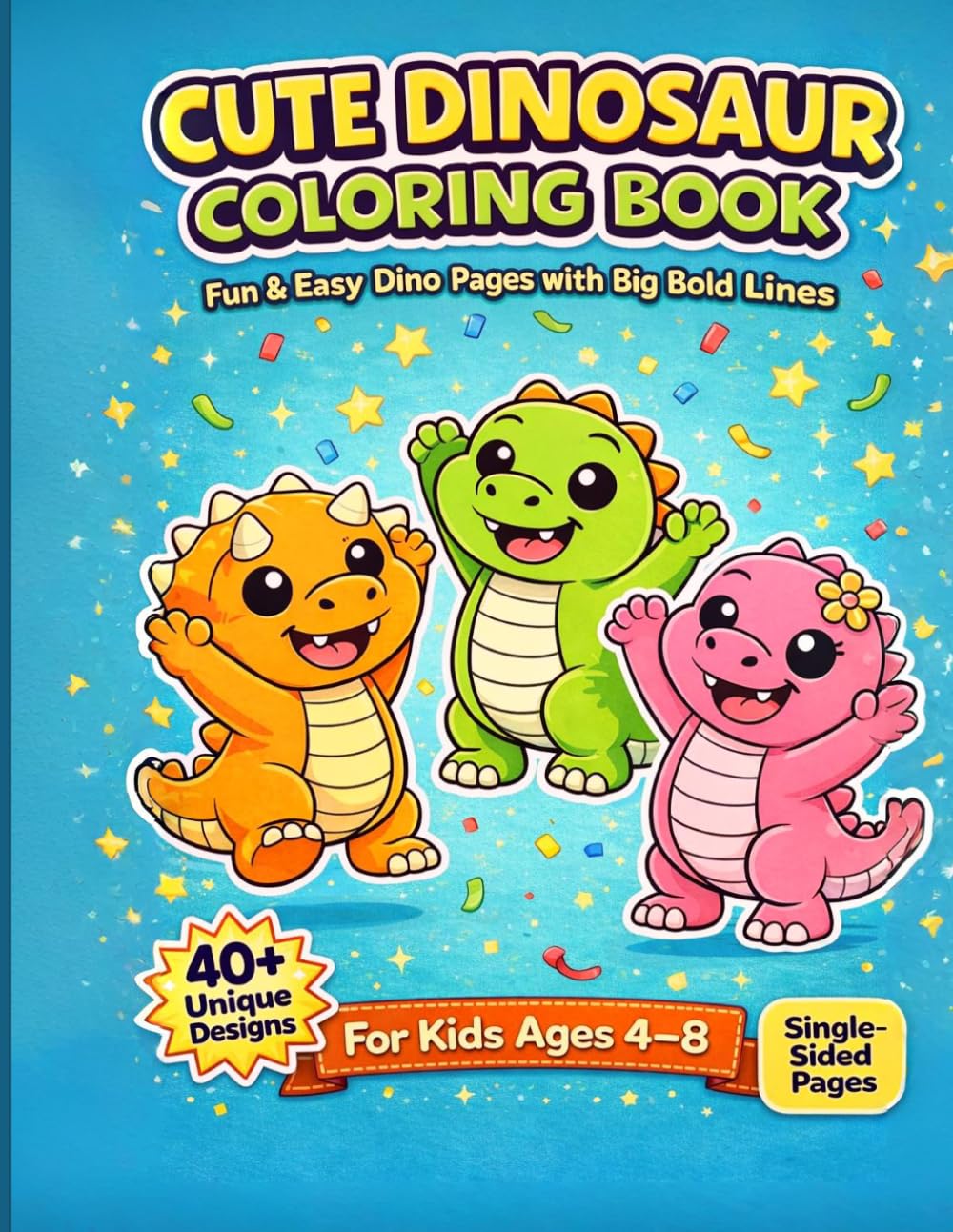 Cute Dinosaur Coloring Book for Kids Ages 4–8: Fun and Easy Dino Coloring Pages with Big Bold Lines for Toddlers and Preschoolers (Kids Coloring Adventures)