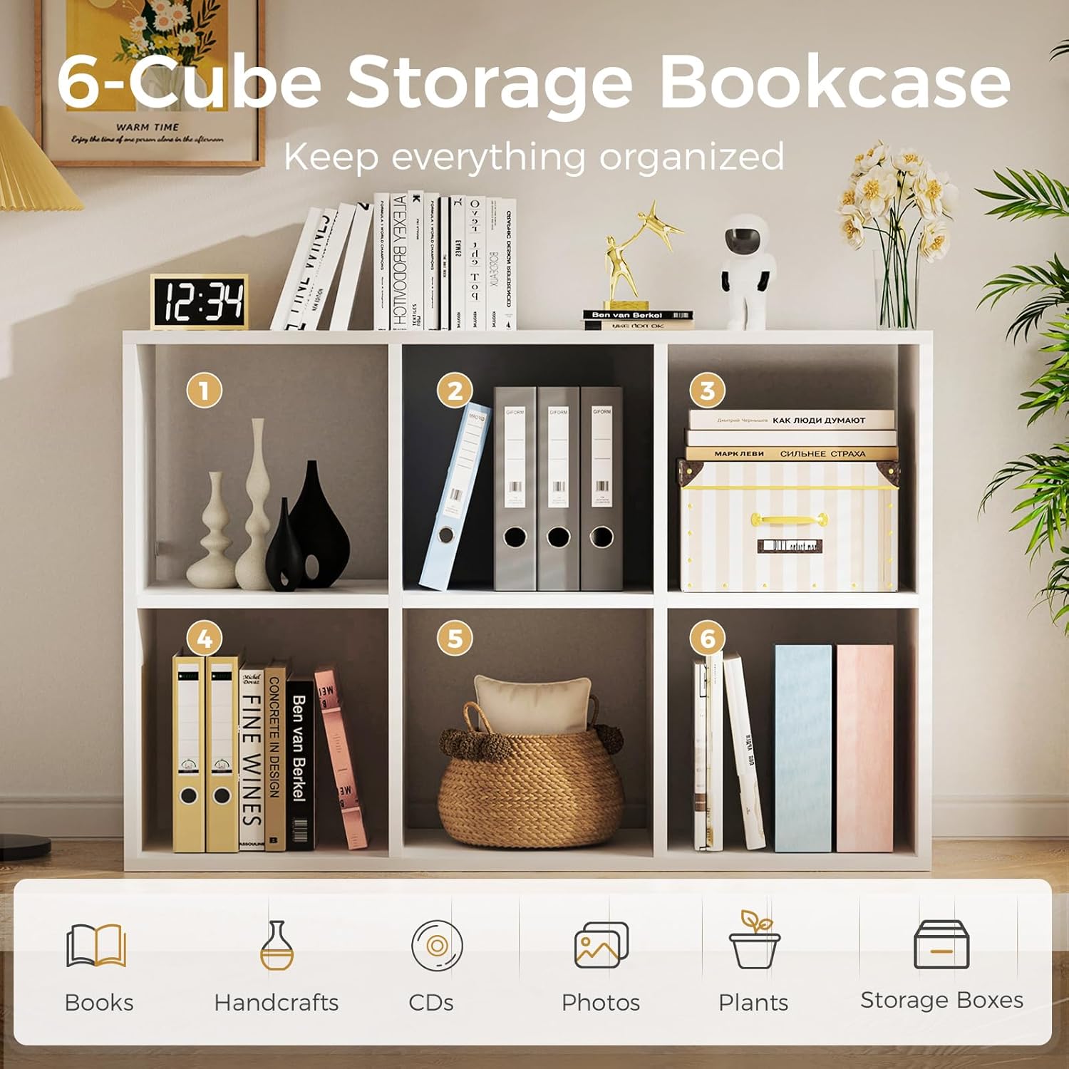 COMHOMA 6 Wood Cube Storage Organizer with Open Back and Removable Back Panels, 11In White Cube Storage Bookshelf, Cubicle Shelf Bookcase for Home Office Bedroom Living Room, Vertical or Horizontal