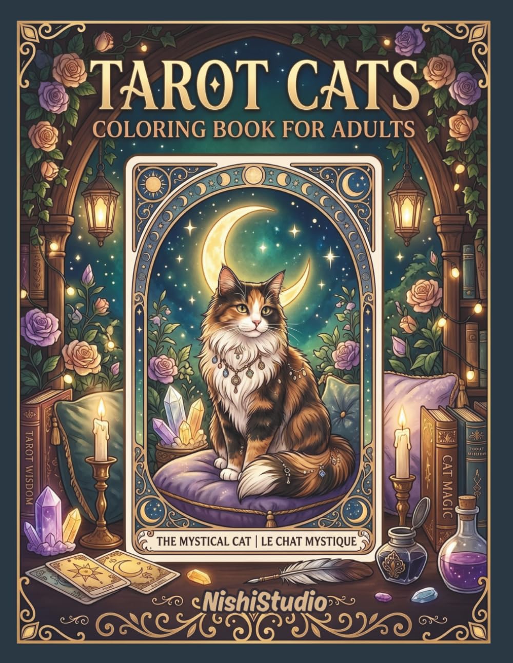 Tarot Cats Coloring Book for Adults: Elegant Tarot-Inspired Cat Illustrations with Mystical Scenes for Stress Relief, Creative Calm, and Peaceful Coloring