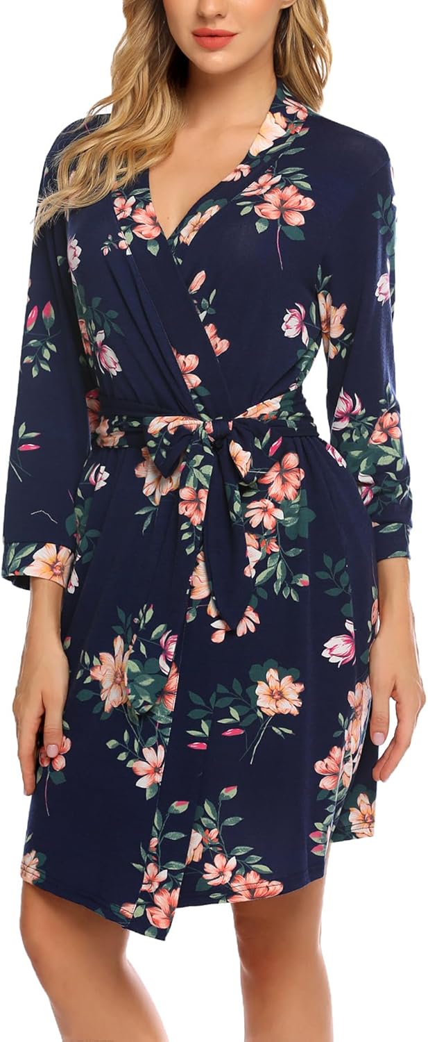 HOTOUCH Womens Robe Lightweight Short Knit Bathrobe Soft Ladies Sleepwear with Pockets - Image 3