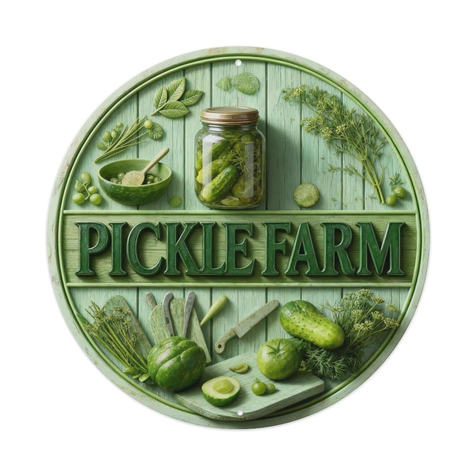 Homemade Dill Pickle Farm 3D Round Metal Tin Sign Plaque