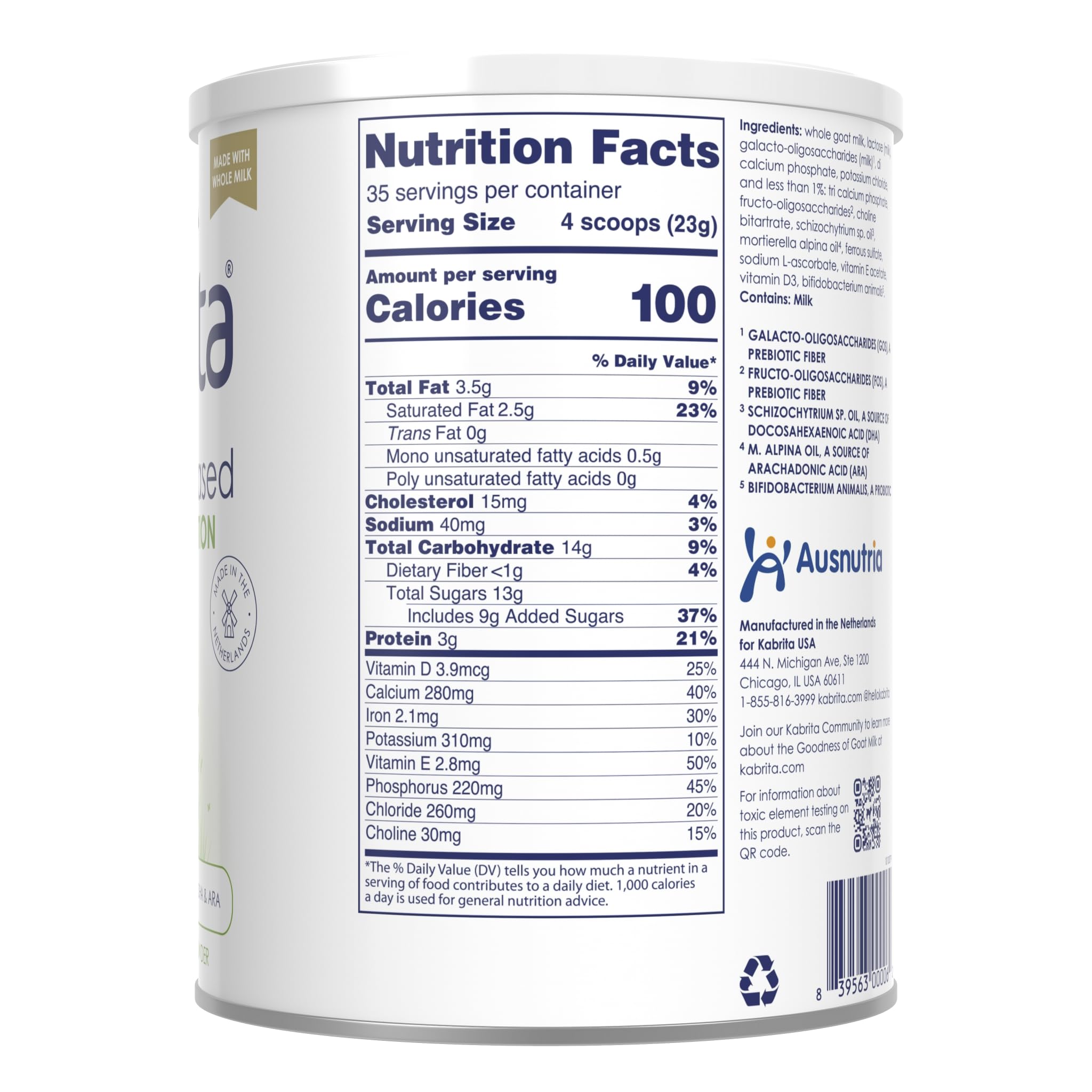 Kabrita Goat Milk-Based Toddler Nutrition Drink, 12–24 Months, Gentle & Easy to Digest, Clean Label Project Certified, Supports Gut Health, Immunity & Brain Development 28oz (Pack of 1)