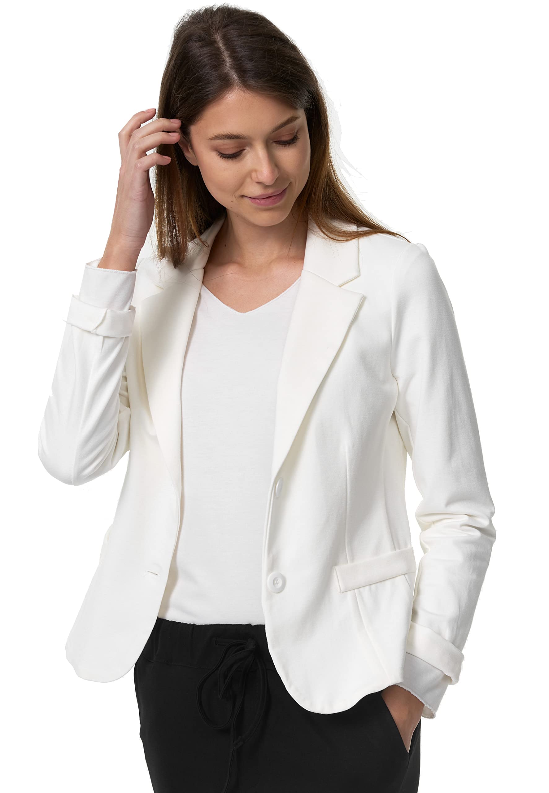 Damen Kurzblazer Sportliches Casual Sakko Anzug Casual Business Frauen Blazer mit Reverskragen PM11 S - XL