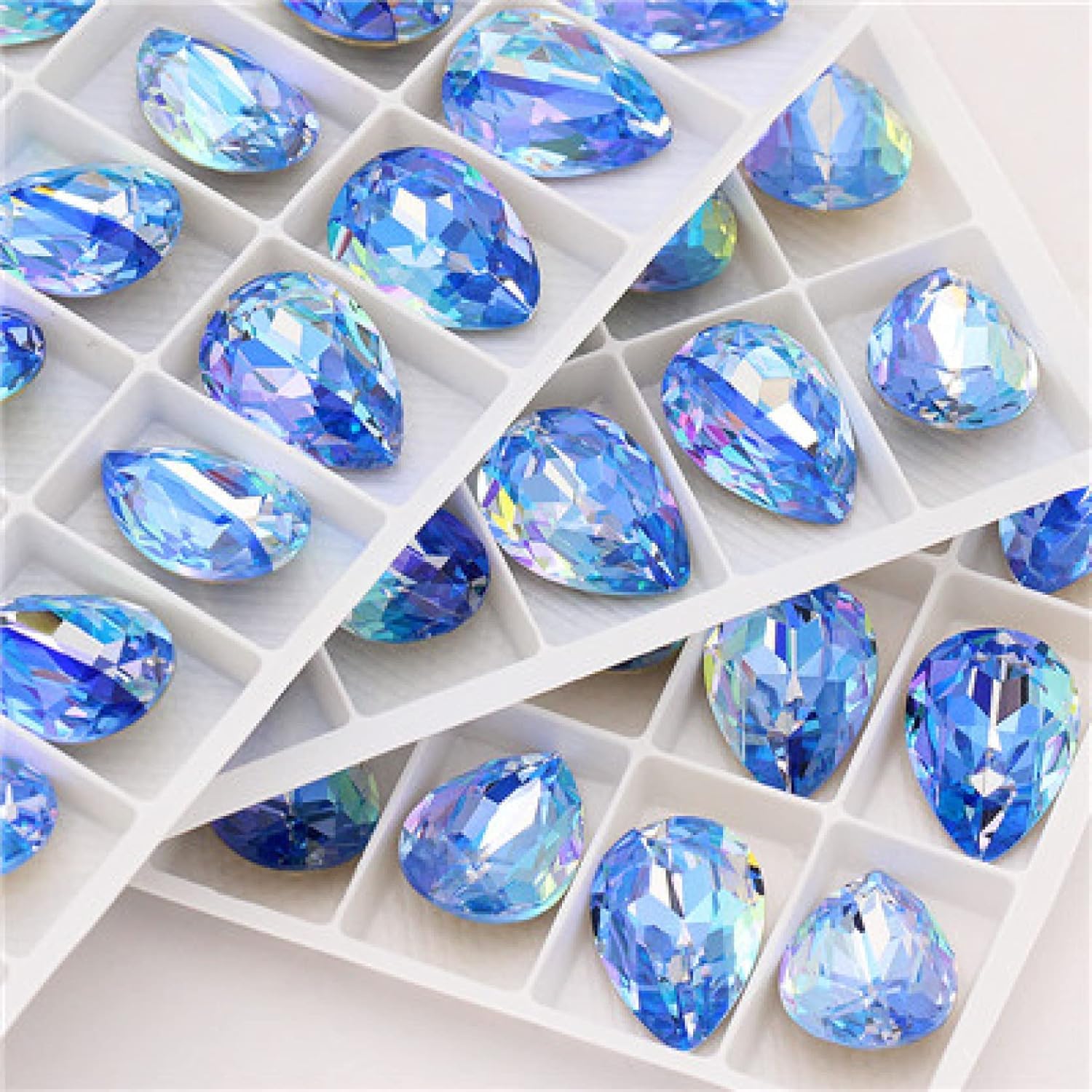 Cyrkonie, Kryształki Kryształ Niebieski Laser Strass Hotfix Kamień Szkło do Ubrań Kamienie Dekoracja Odzież Aplikacja(10X14mm 5pcs)