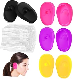 Beavorty 4 Pares Protetores De Ouvido Protetores De Ouvido De Tintura De Cabelo Protetores De Ouvido Para Chuveiro De Cabelo Perm Tampões De Banho De Plástico Toucas De Banho Descartáveis