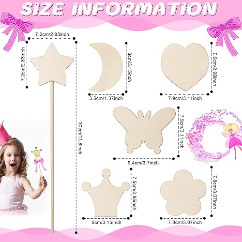 Miniatura 2 de Kit de 42 varitas de hadas de princesa, incluye 36 varitas de madera sin terminar, varita de princesa con 6 hojas de calcomanías de diamante