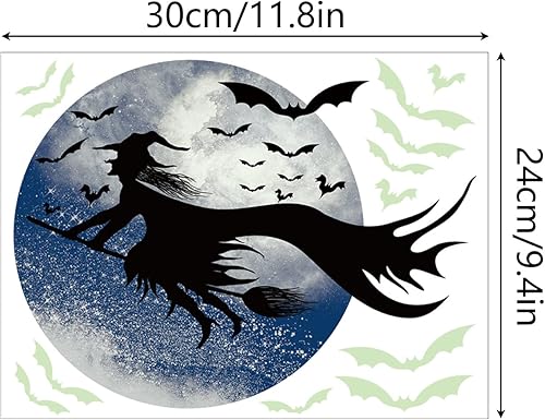 Miniatura 3 de Calcomanías de Halloween que brillan en la oscuridad, decoración de bruja, luna, murciélago, decoración de pared interior y ventana
