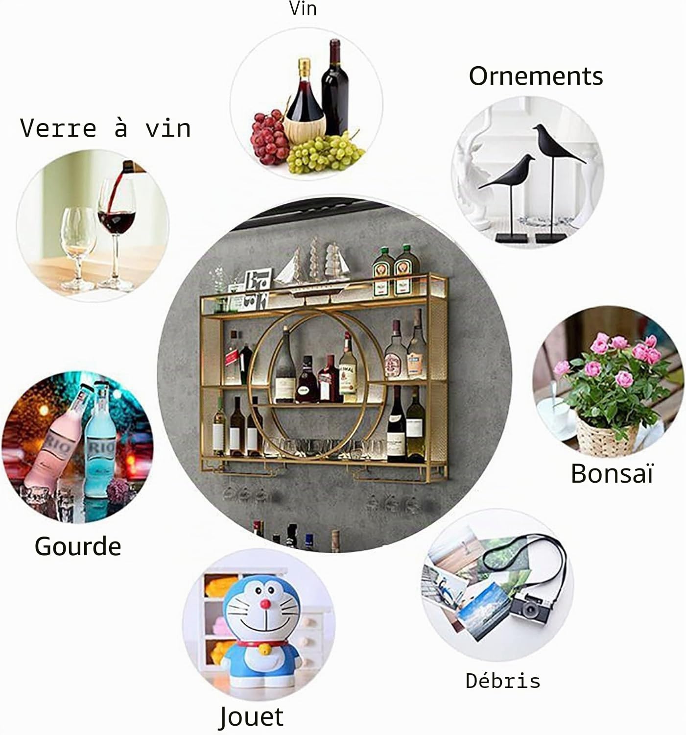 Étagère Murale Moderne en métal pour vin, étagère Flottante, Porte-Bouteilles Mural, Support en Fer avec étagères, pour la Maison, Le Restaurant, Les Bars (100cm)