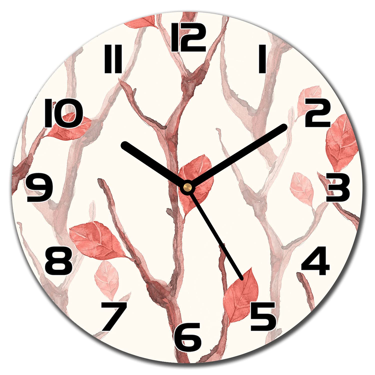 Horloge en verre cuisine salon murale moderne feuilles bois