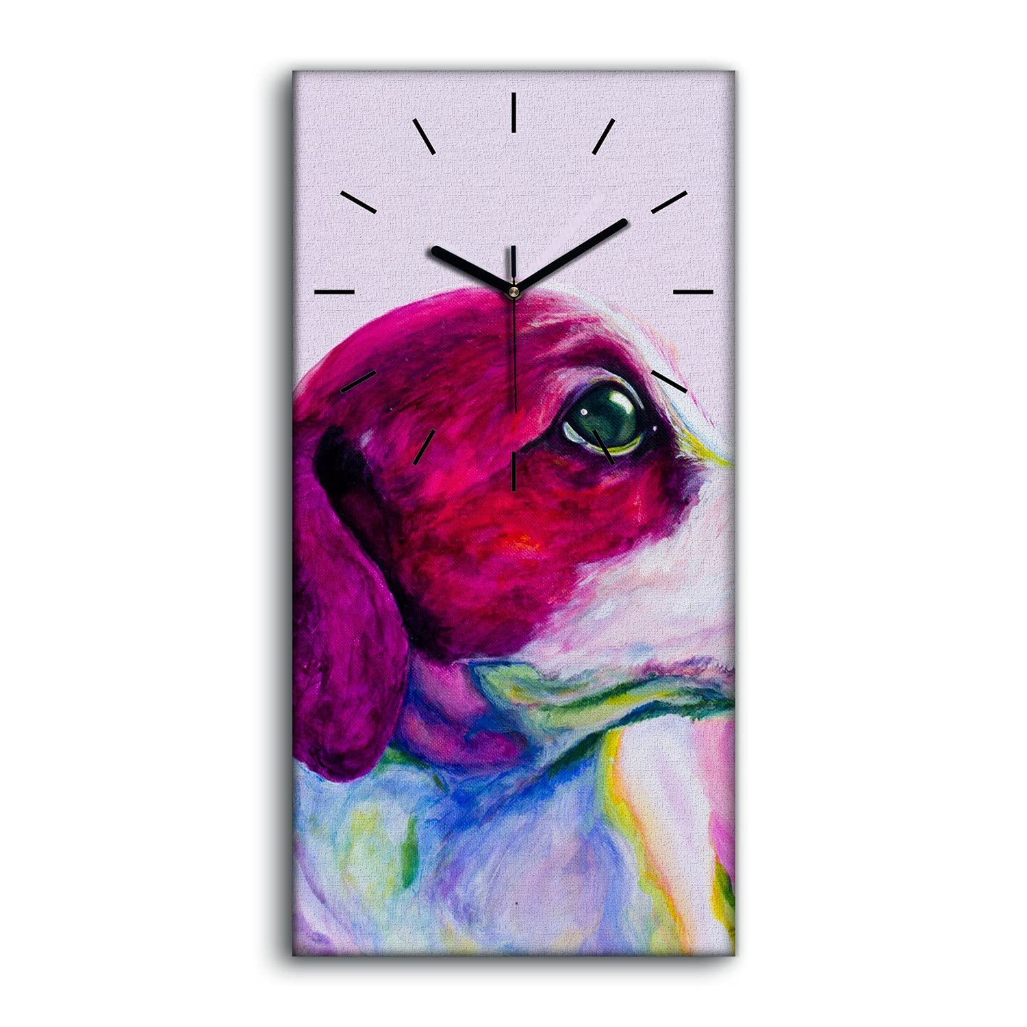 Horloge sur Toile Coloray 30x60cm avec aiguilles noires et motif chien néon pour salon