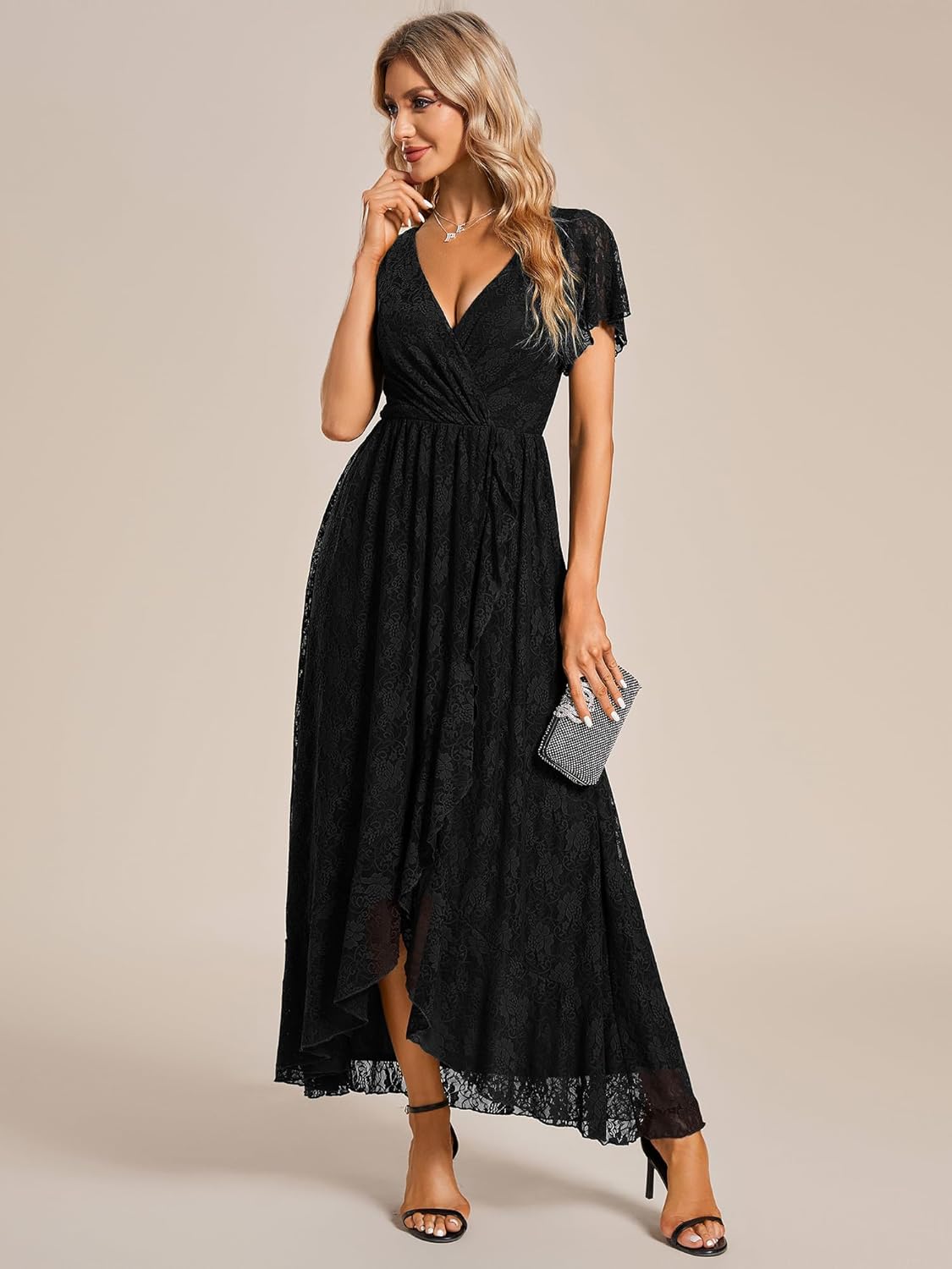 Ever-Pretty Women's Lace V Neck Ruffles Sleeves Pleated Empire Waist A-Line Maxi Formal Dresses 01489 - Image 4