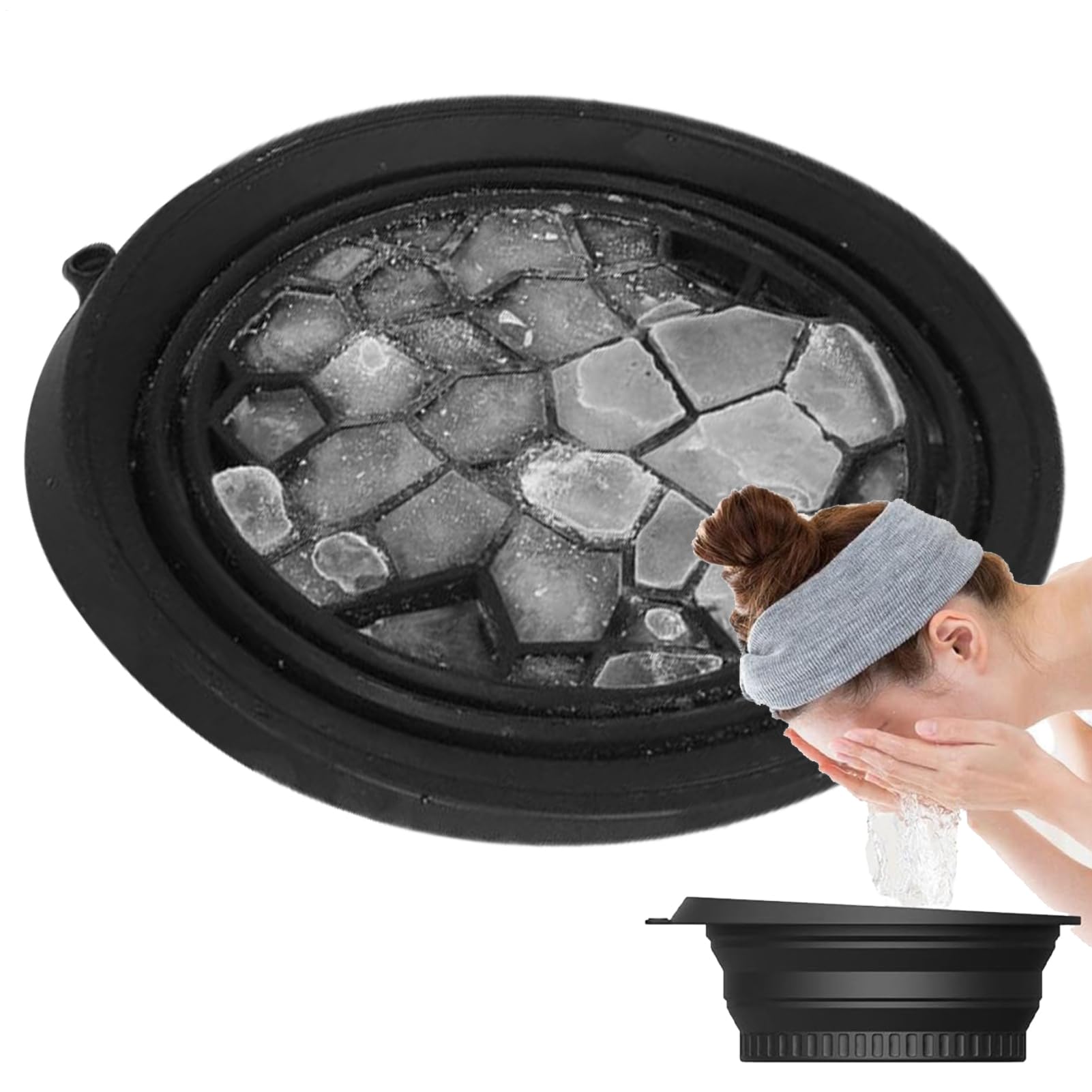 Bacinella Per Impacchi Di Ghiaccio - Bacinella Per Impacchi Di Ghiaccio In Silicone Per Il Viso Con Vassoio Per Cubetti Integrato, Portatile E Pieghevole, Adatta Per Casa E Viaggio