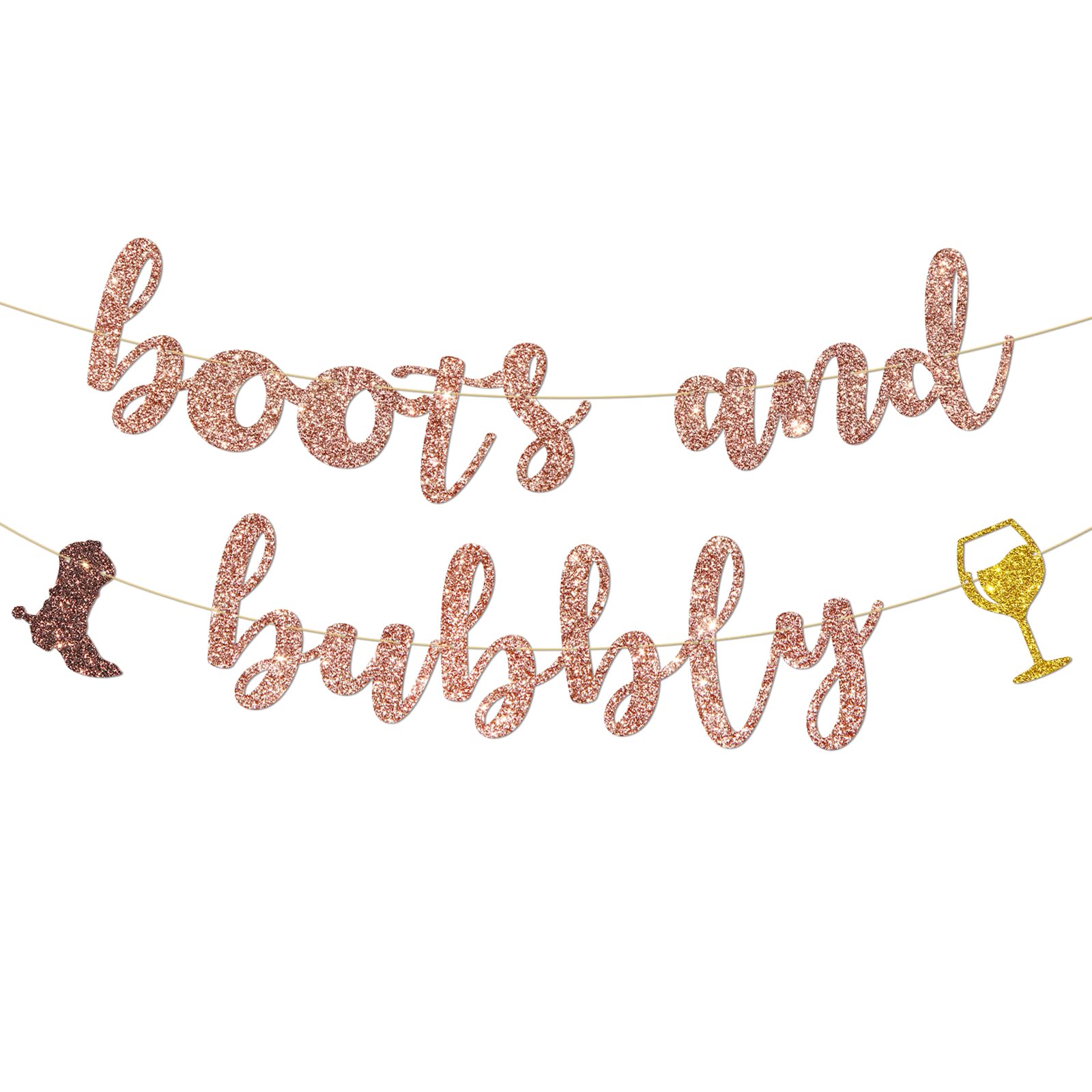 Boots and Bubbly Banner Western Country Bridal Shower Decorations Bride to Be Wedding Bachelorette Engagement Party Supplies Rose Gold Glitter