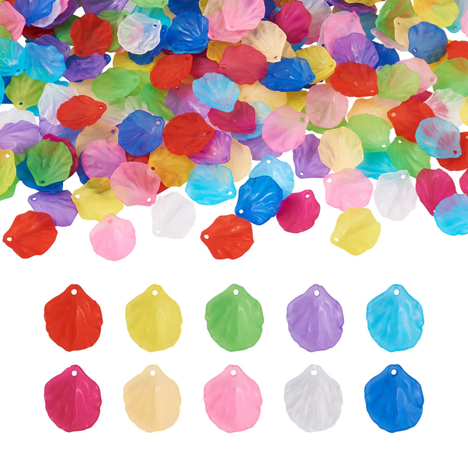 Craftdady 500Pcs Flower Bead Cap Acrylic Transparent Petal Frosted Floral Pendants 10 Colors Plastic Drilled Charms for Craft Earring Bracelet Making — image 1