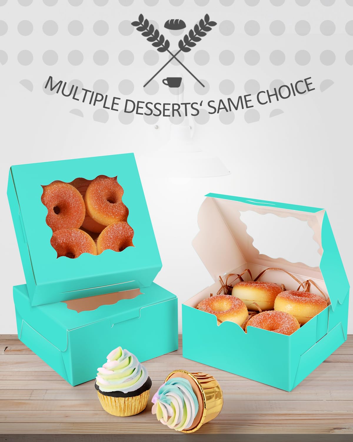 Gcardist Up Mint Blue 15.2x15.2x7.6cm 15Pcs Cookie Box with Window Pastry Macaron Bakery Box For Packaging (6x6x3 inch) - Image 2