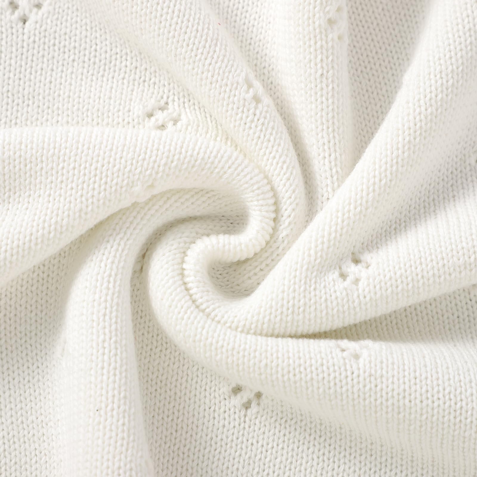 Hadetoto Coperta per neonati, 100% cotone, lavorata a maglia, idea regalo per neonati, 100 x 80 cm, colore: bianco
