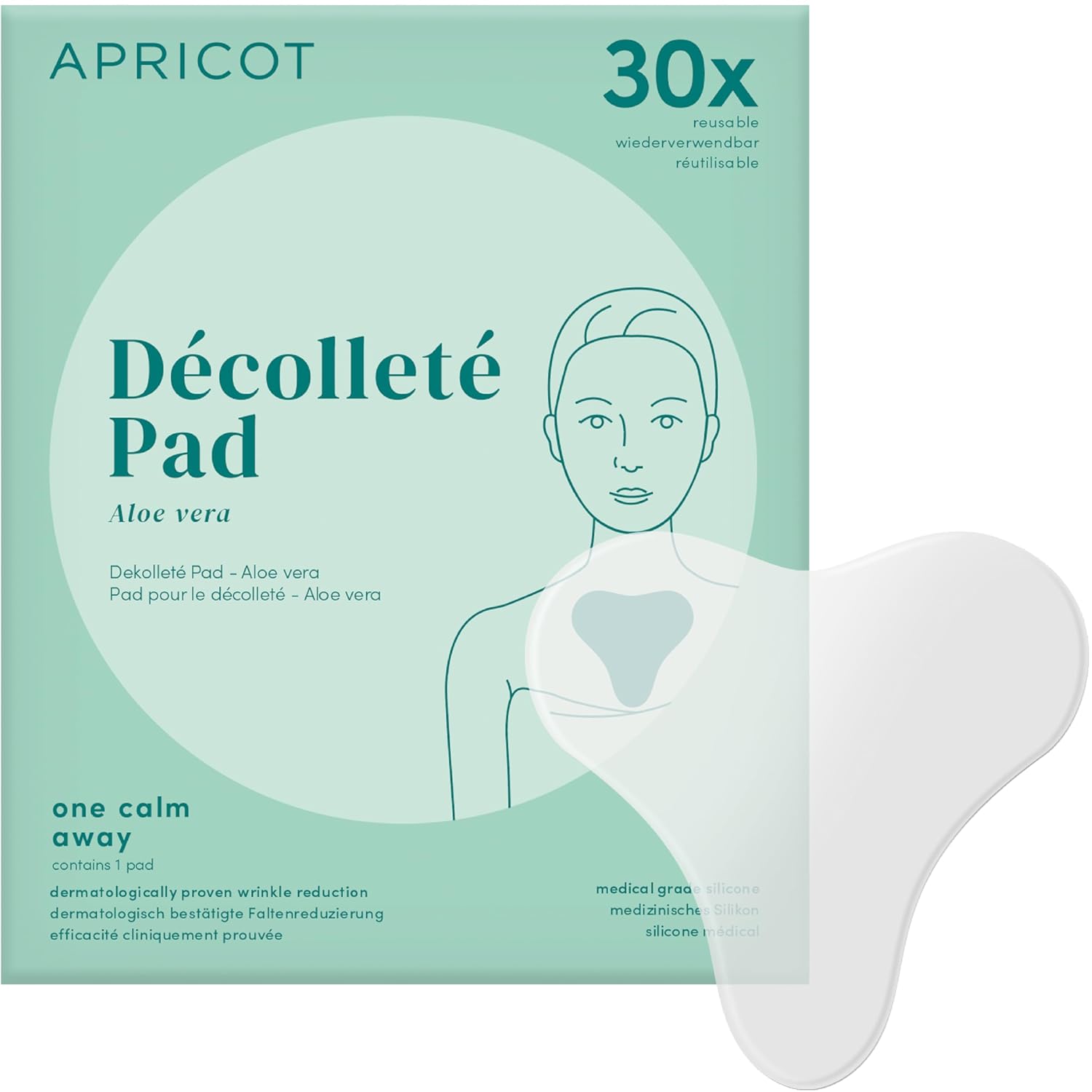APRICOT Décolleté Pad Anti-Wrinkle with Aloe Vera – Up to 30x Reusable, Dermatologically Tested, Vegan & Cruelty-Free – Medical Grade Silicone Chest Pad