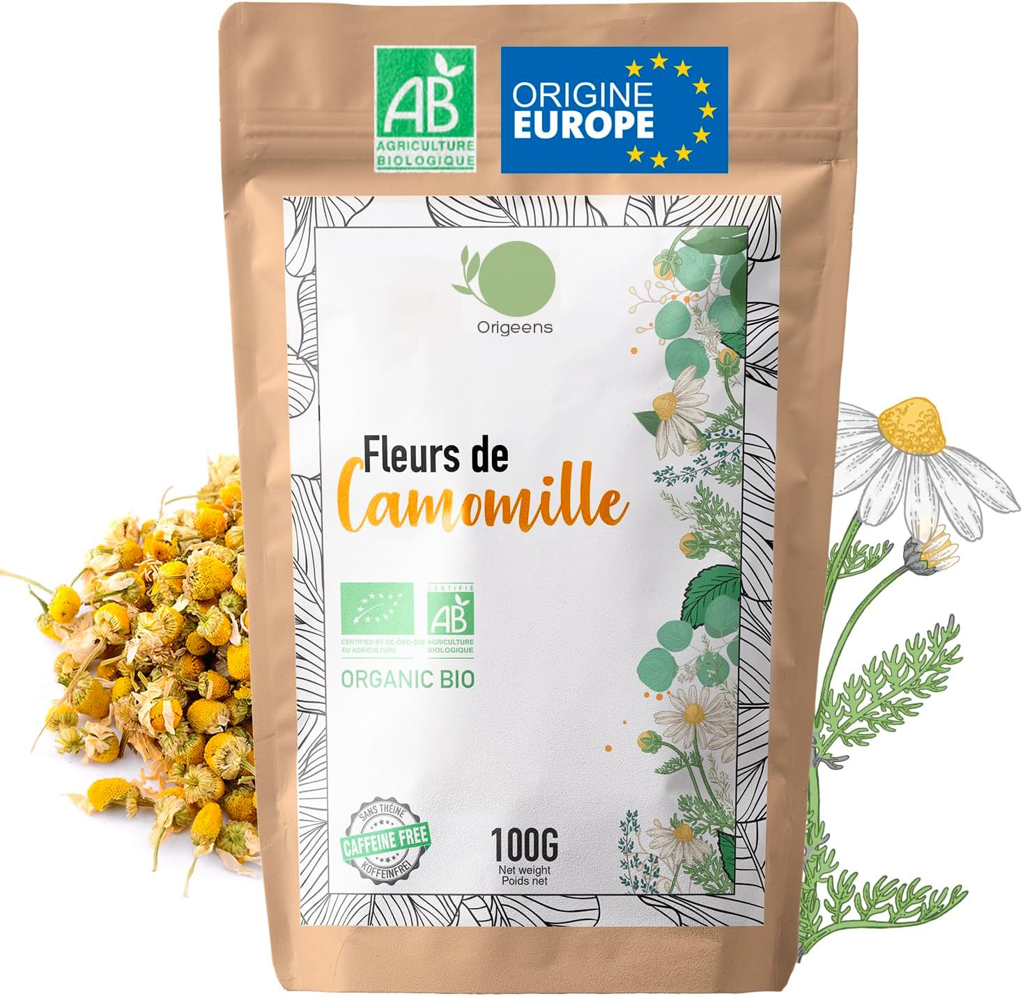 ORIGEENS ORGANIC CAMOMILE INFUSION Origin Europe, 100g | Bulk Infusion, Organic Sleep & Digestion Herbal Tea | German Chamomile Flowers – Organic Wild Chamomile ORIGEENS ORGANIC CAMOMILE INFUSION Origin Europe, 100g | Bulk Infusion, Organic Sleep & Digestion Herbal Tea | German Chamomile Flowers – Organic Wild Chamomile