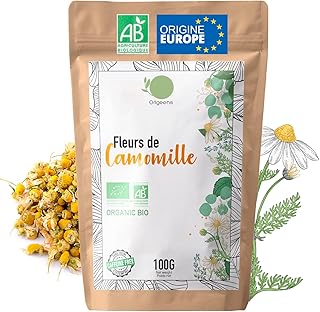 ORIGEENS INFUSION CAMOMILLE BIO Origine Europe, 100g | Infusion vrac, Tisane Bio Sommeil et Digestion | Fleurs de Camomille Allemande (Camomille 100g)