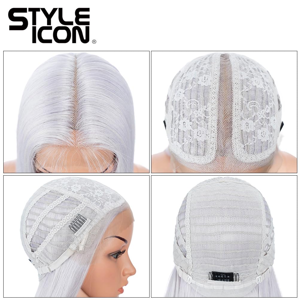 Style Icon 38" Silver Grey Wig Super Long Straight Wigs 6" Deeper Middle Part Lace Lace Front Wigs Silver Grey Long Straight Wig (38", THISTLE)